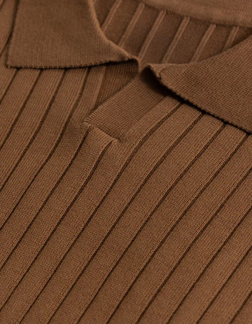 Brown Ribbed Flatknit Textured Regular Fit Exclusive Polo T-Shirt